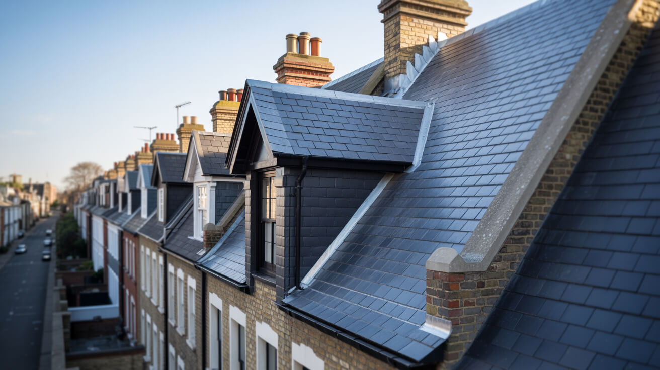 New slate roof on a London terrace